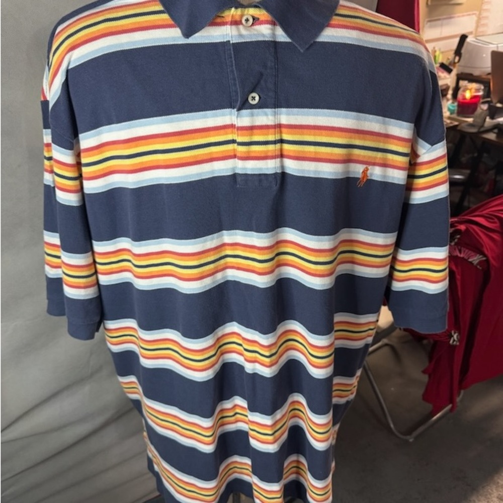 Ralph Lauren Blue Polo Shirt with Striped Design